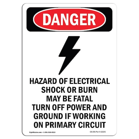 Signmission Safety Sign, OSHA Danger, 10" Height, Rigid Plastic, Hazard Of Electrical, Portrait OS-DS-P-710-V-2225